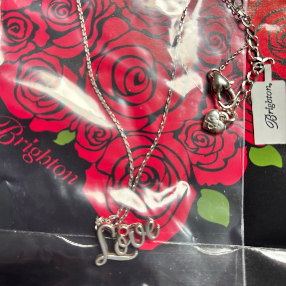 Brighton Silver Love Script Necklace with Red Stone